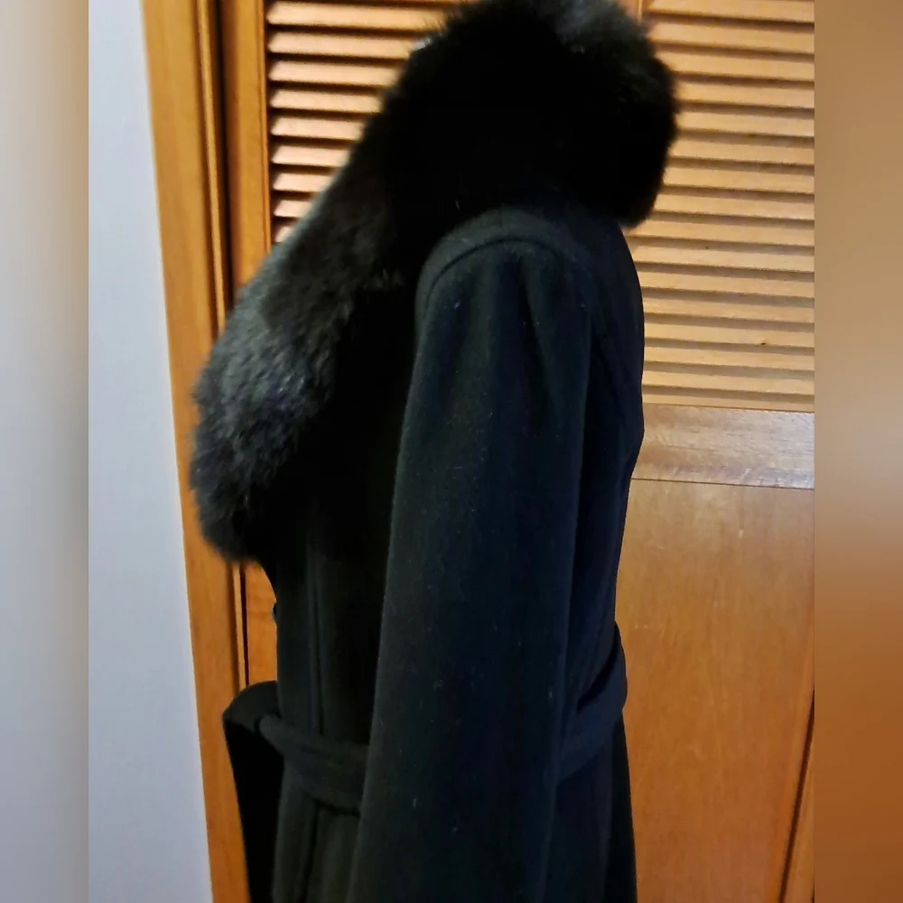 LA POMPADOUR Paris Wool And Cashmere Coat Removable Fur Collar Size 44 Euro - Picture 5 of 11